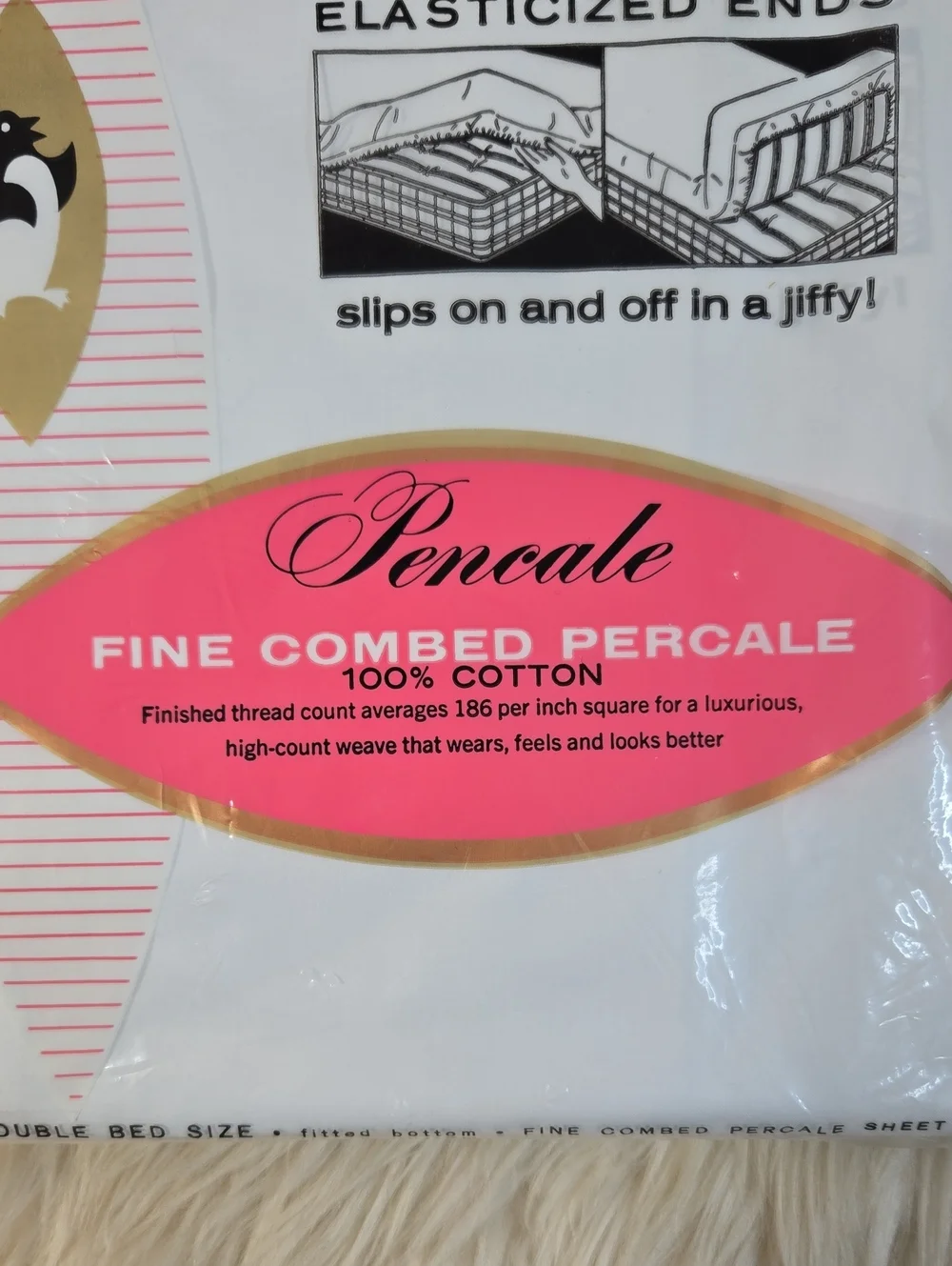Vintage JCPenney Percale Double Fitted Sheet White 100% Cotton NOS ElastaFit USA